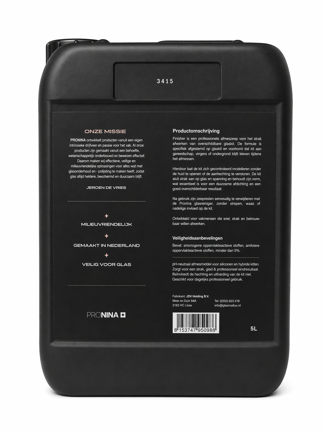 ProNina Finisher 5 L achterzijde met productinformatie